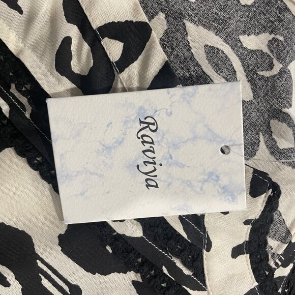 BOHO ME Black White Print Boho Mini Button Up Dress Tiered Ruffle Long Sleeve L - Picture 8 of 9